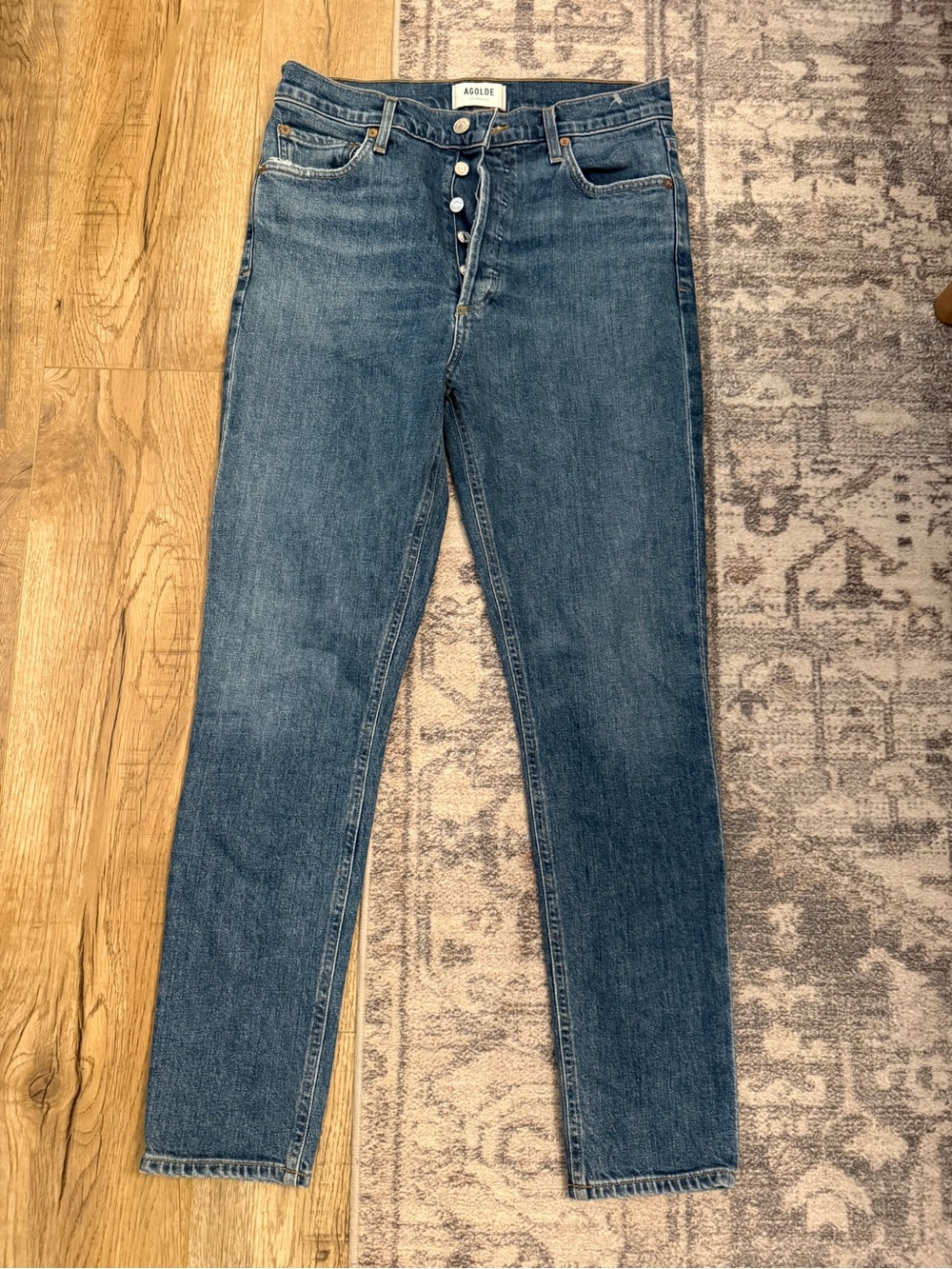 Agolde High-Rise Button-Fly Jeans in Medium Blue Wash